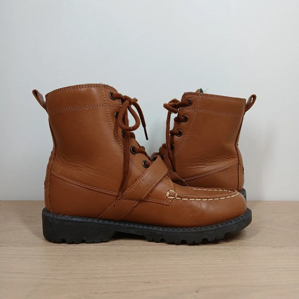 Polo Ralph Lauren Boots Kids 3 Brown Leather Moc Toe Buckle Preppy Equestrian